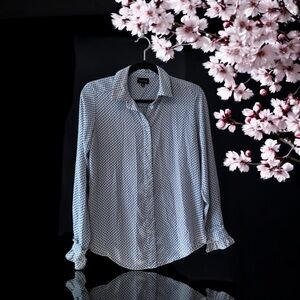 Who What Wear Grey & Black Overlapping Polka Dot Print Long Sleeve Top